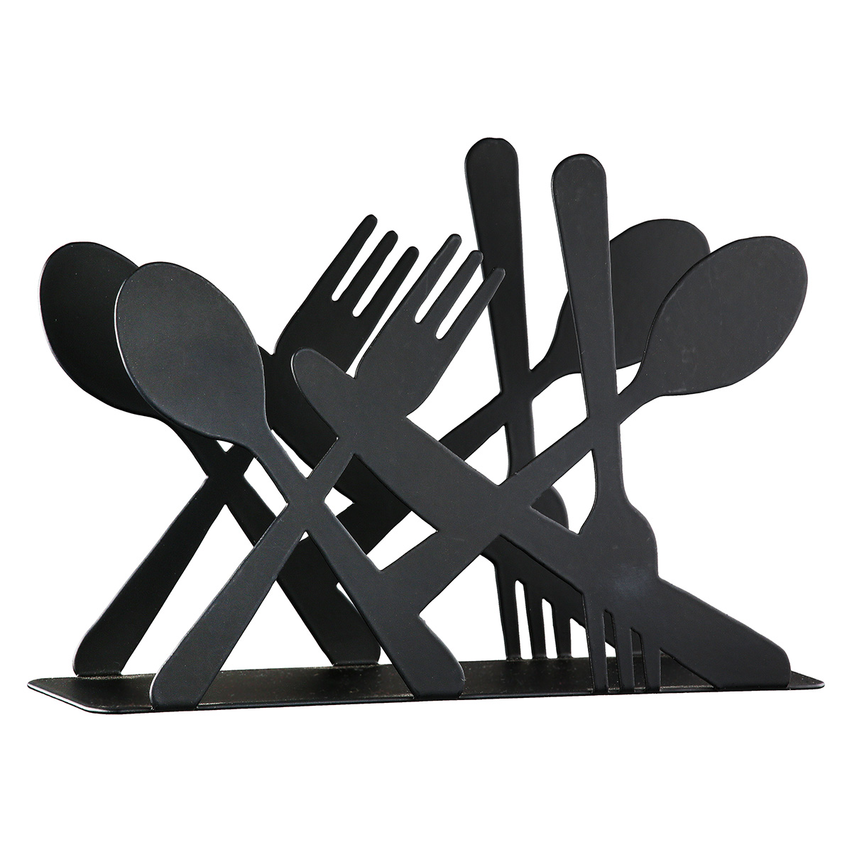 Serviettenhalter Besteck Metall schwarz Küchenutensilien, Schwarz, Löffel, Gabel, Messer
