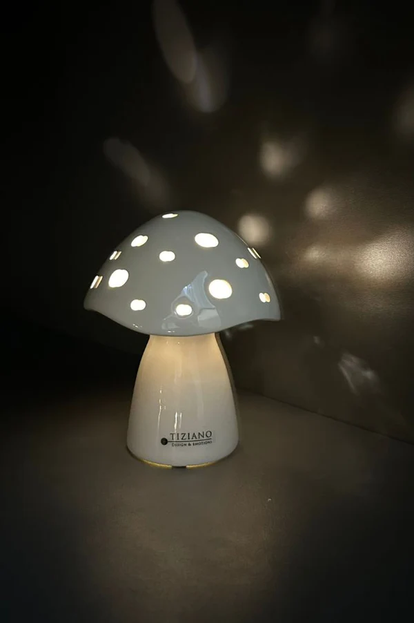 LED Pilz Niara 11,5cm cremeweiß mushroom lamp, Tischleuchte, weiße Lampe, Perforierte Lampenschirm, Dekorationsbeleuchtung
