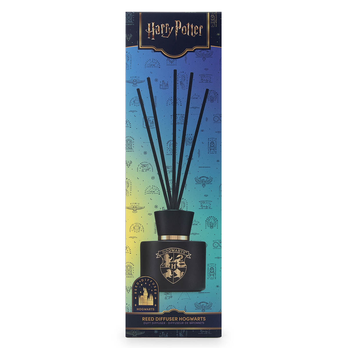 Raumduft, Diffuser mit Duftstäbchen, schwarzes Glas, Hogwarts-Motiv, Harry Potter