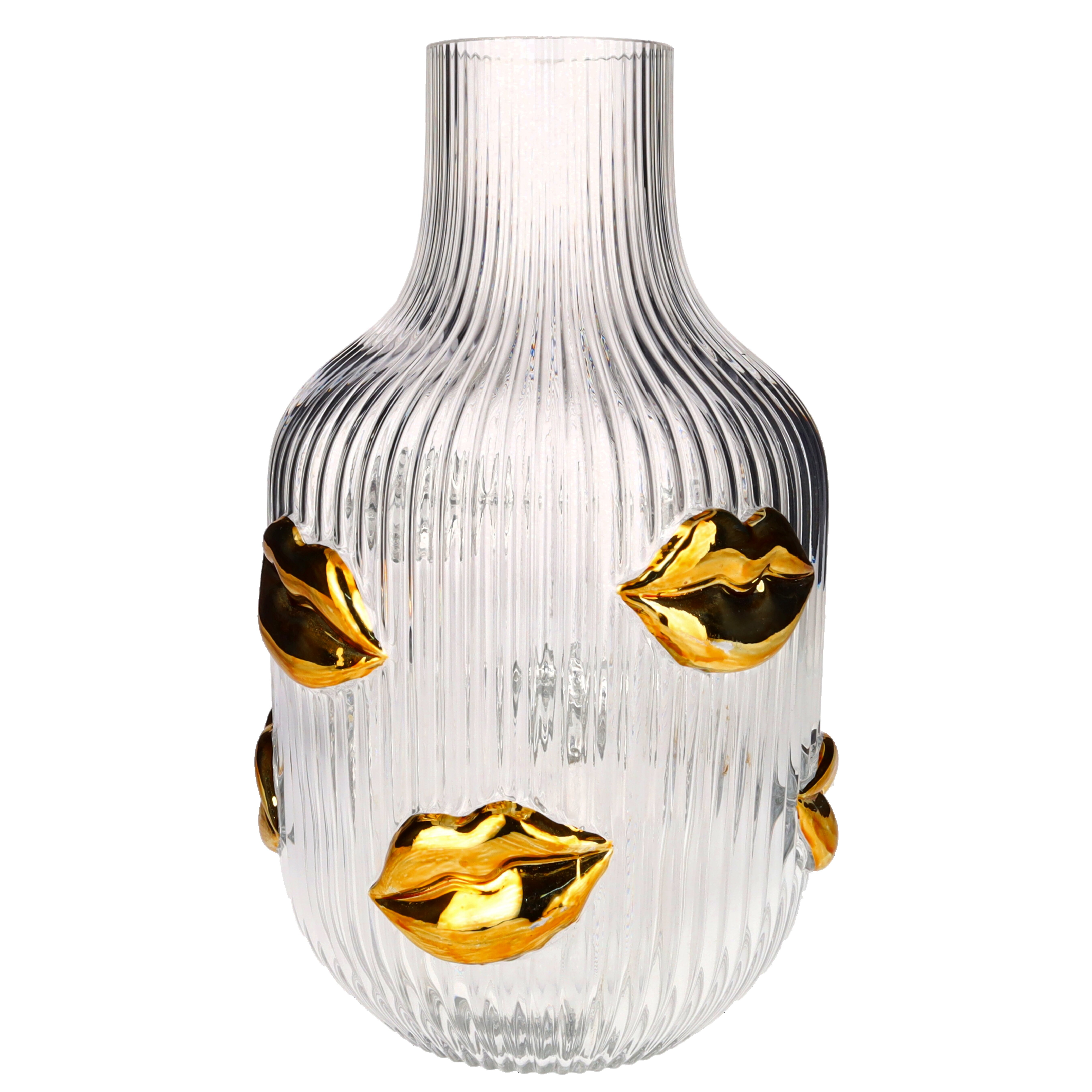 Vase, Glasvase, Frägemuster, Transparente Vase, Goldakzente