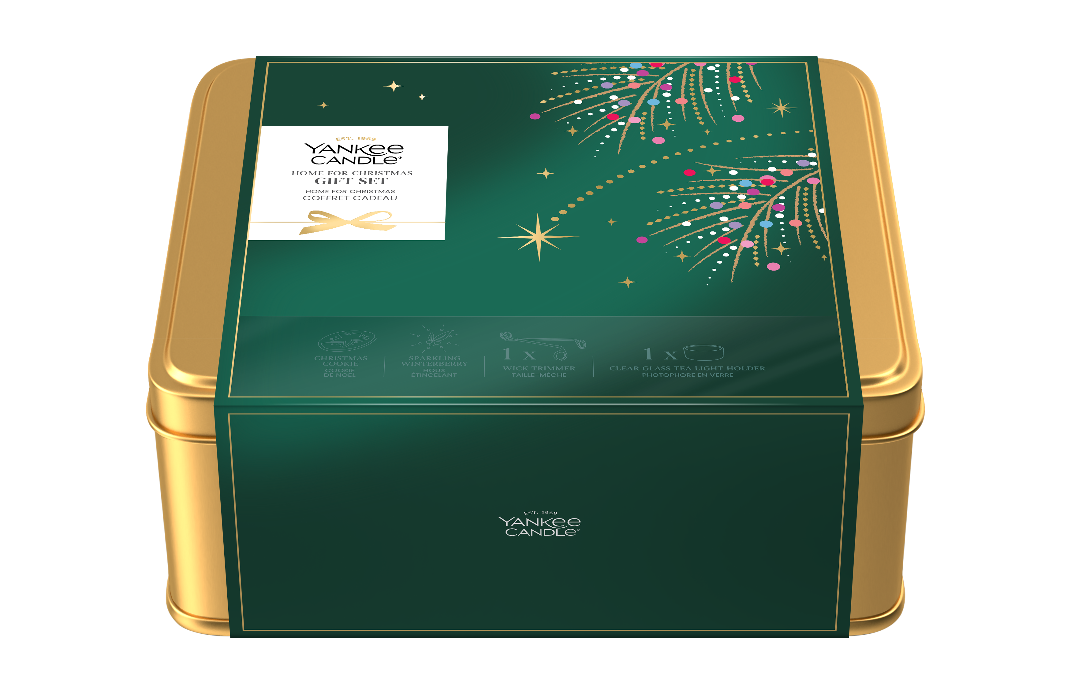 Festive Tin Box Geschenkset Weihnachten 2026 Kandilagen, Weihnachtsgeschenk, Metallbox, Grün-Gold, Yankee Candle
