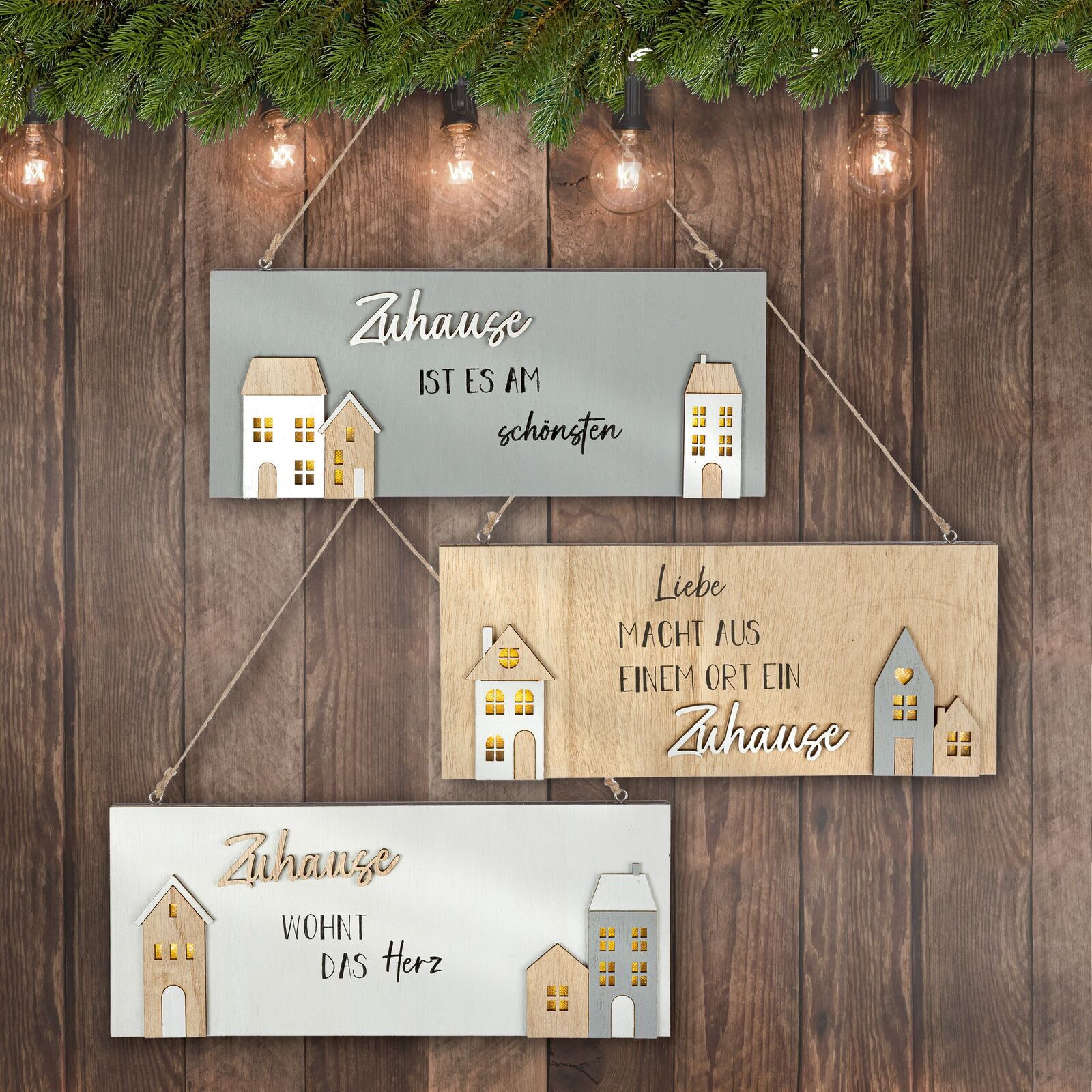 Deko Schild Zuhause weiß Holz, Sperrholz