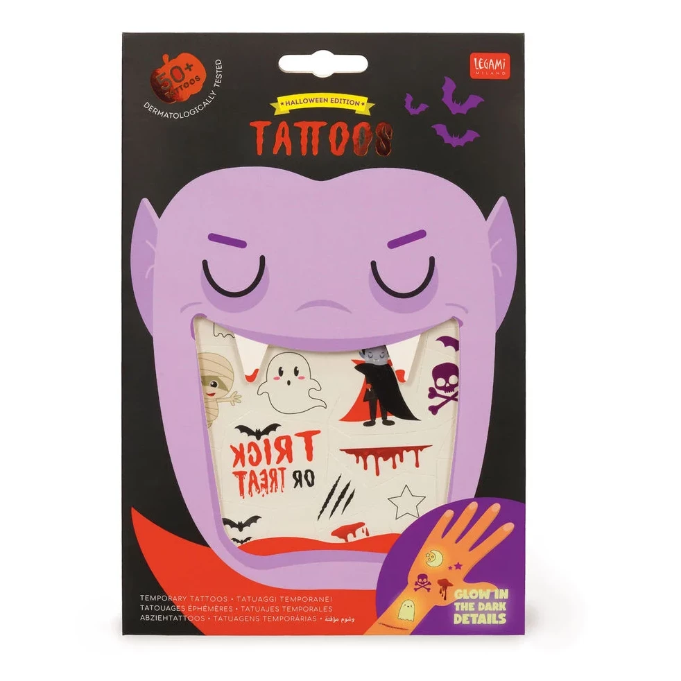 Halloween, Temporary tattoos, Purple monster, Glowing details, Sticker sheet