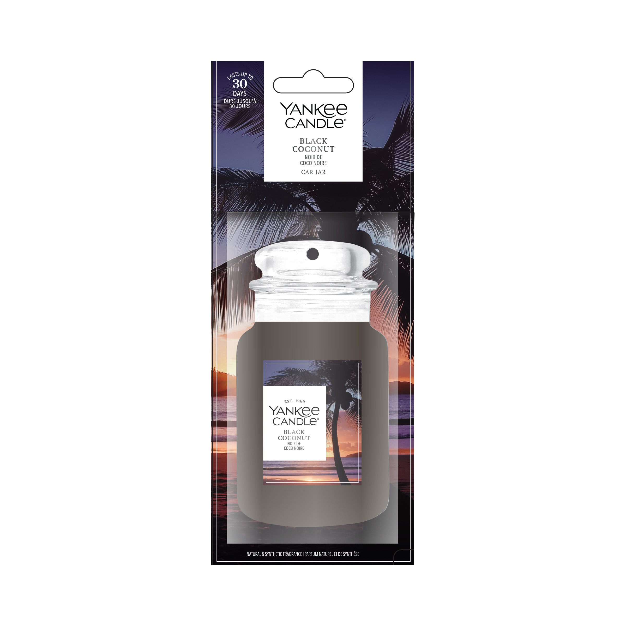Black Coconut Car Jar Single Kerosin-Glas, Auto-Glas Duft, Black Coconut, Palm-Logo, Dämmerung-Stimmung
