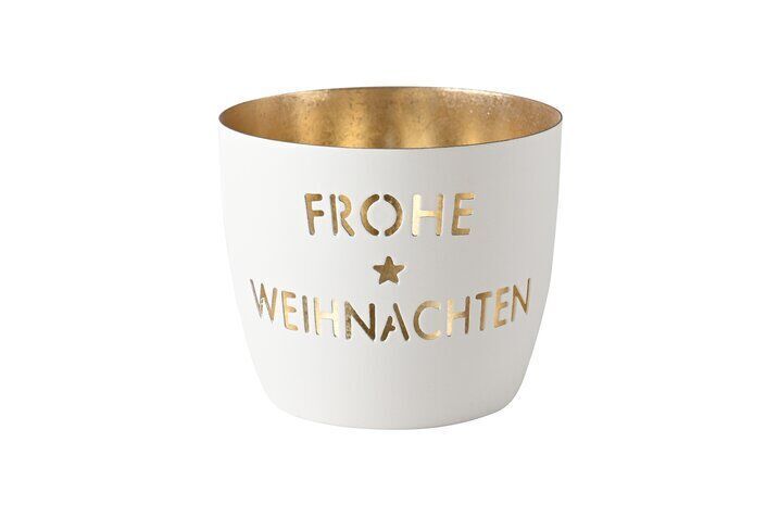 Madras Windlicht Frohe Weihnachten weiß/gold Pokal, Schüssel, Töpferei, Kunst, Porzellan