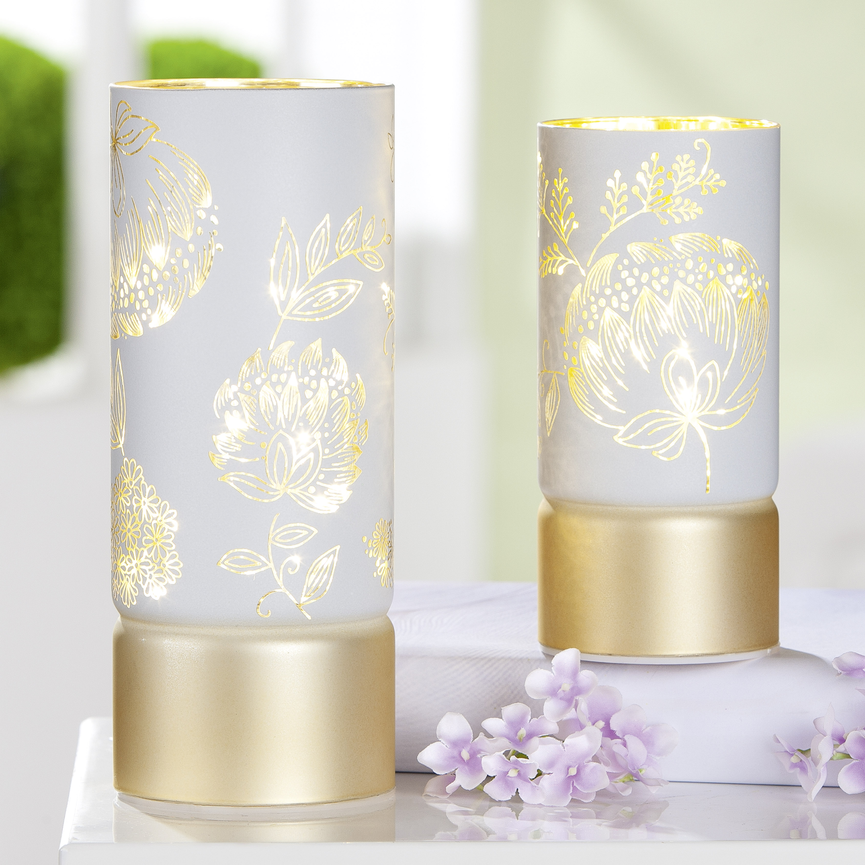 Glas Windlicht Bauerngarten LED 15cm