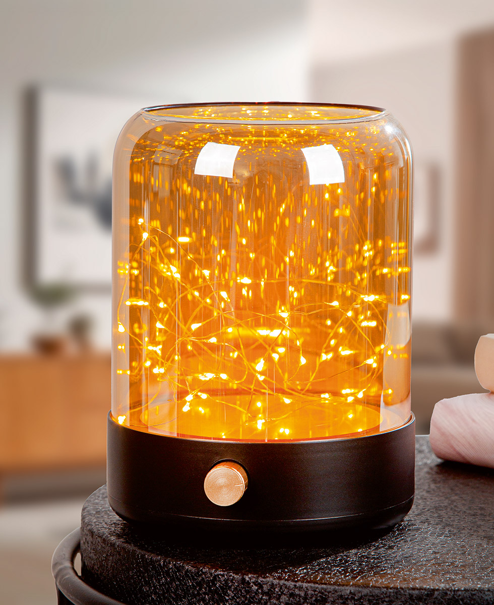 Windlicht Brightshine braun LED Glas 22cm Lichtkette, LED-Licht, Glasglocke, Dekorlampe, Kugel-Lampe