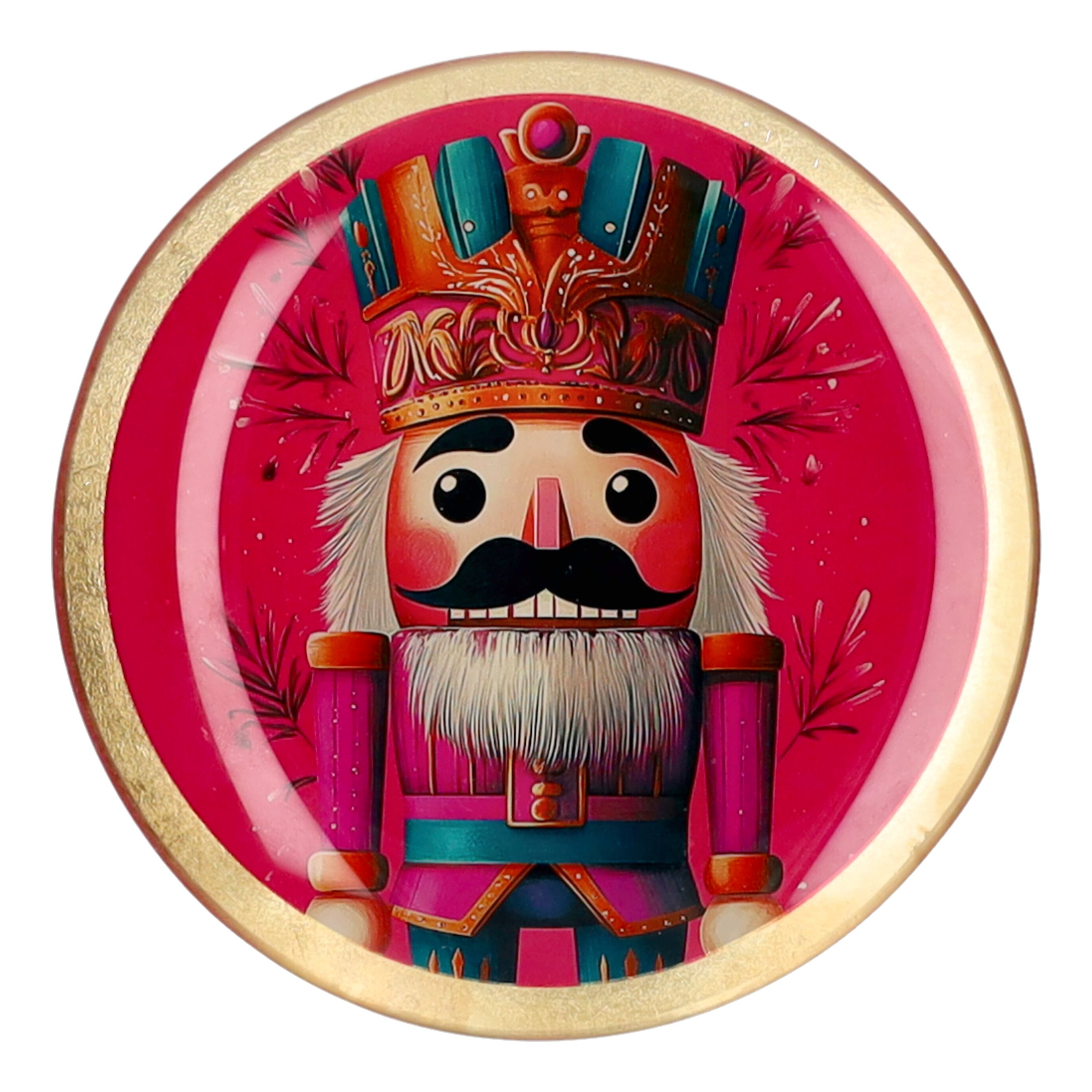 Love Plates Glasteller M mit Motiv Nussknacker rund pink Teller, König, Nutcracker, Holzfigur, Puppenfigur