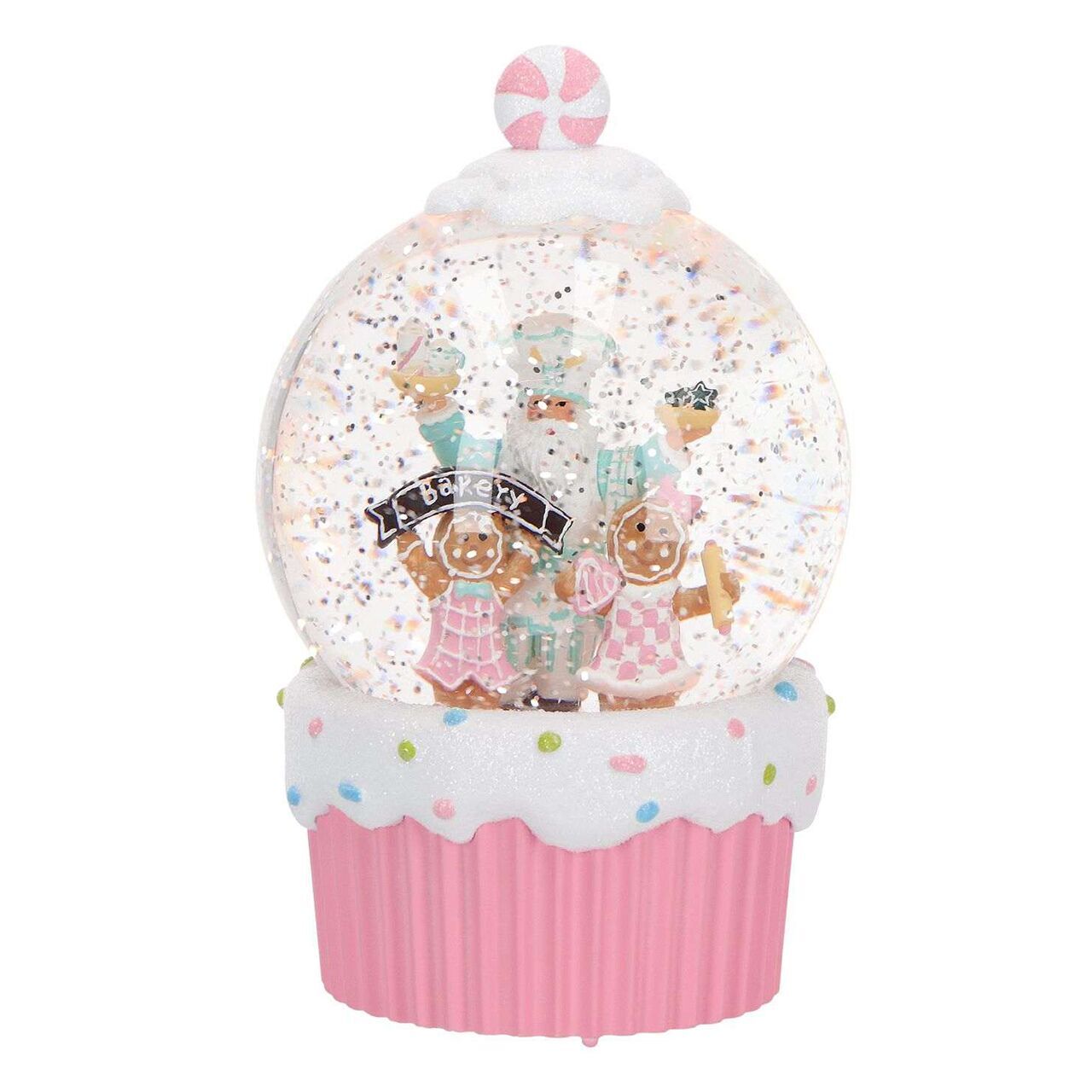 Gingerbread Snow Globe Water Spinning rosa Torte, Sahne, Törtchen, Leute, Geburtstagstorte