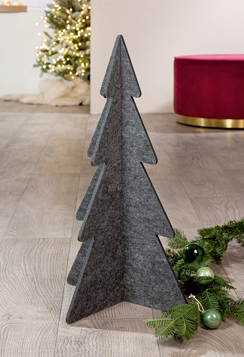 Deko Aufsteller Standrelief "Albero" Tannenbaum Filz dunkelgrau 60cm Weihnachtsbaum, Filzdeko, Deko-Baum, Grau, Spitzenform