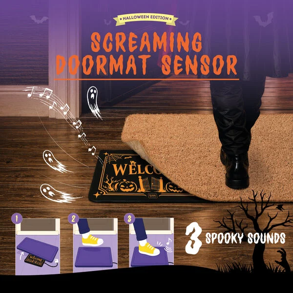 screaming doormat, door mat, spooky decor, Halloween edition, footprint mat