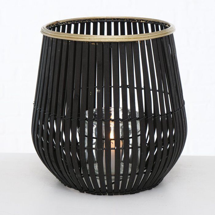 Windlicht Karunya schwarz Bambus 27cm
