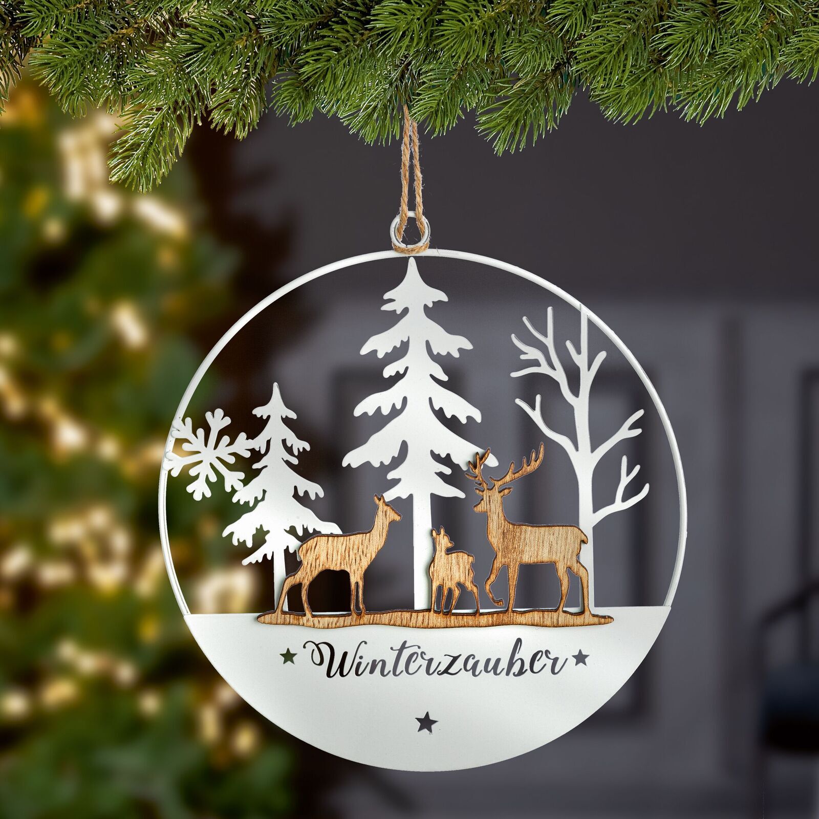 Deko Hänger "Winterzauber" 20cm Hirsch, Wildtiere, Baum, Zubehör, Weihnachtsdekorationen