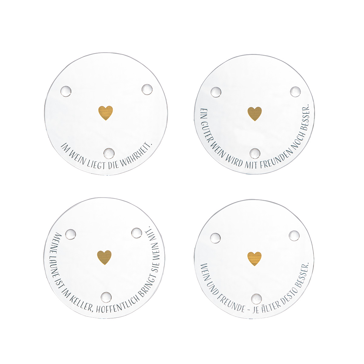 Untersetzer "Wein" Herzmotiv Glas 4er Set