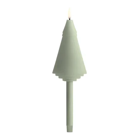 LED mini taper tree candle Sage green glatt 1,3x25cm Wachskerze, Kerzenform, Grünliche Kerze, Spitztanne, Flammeetop