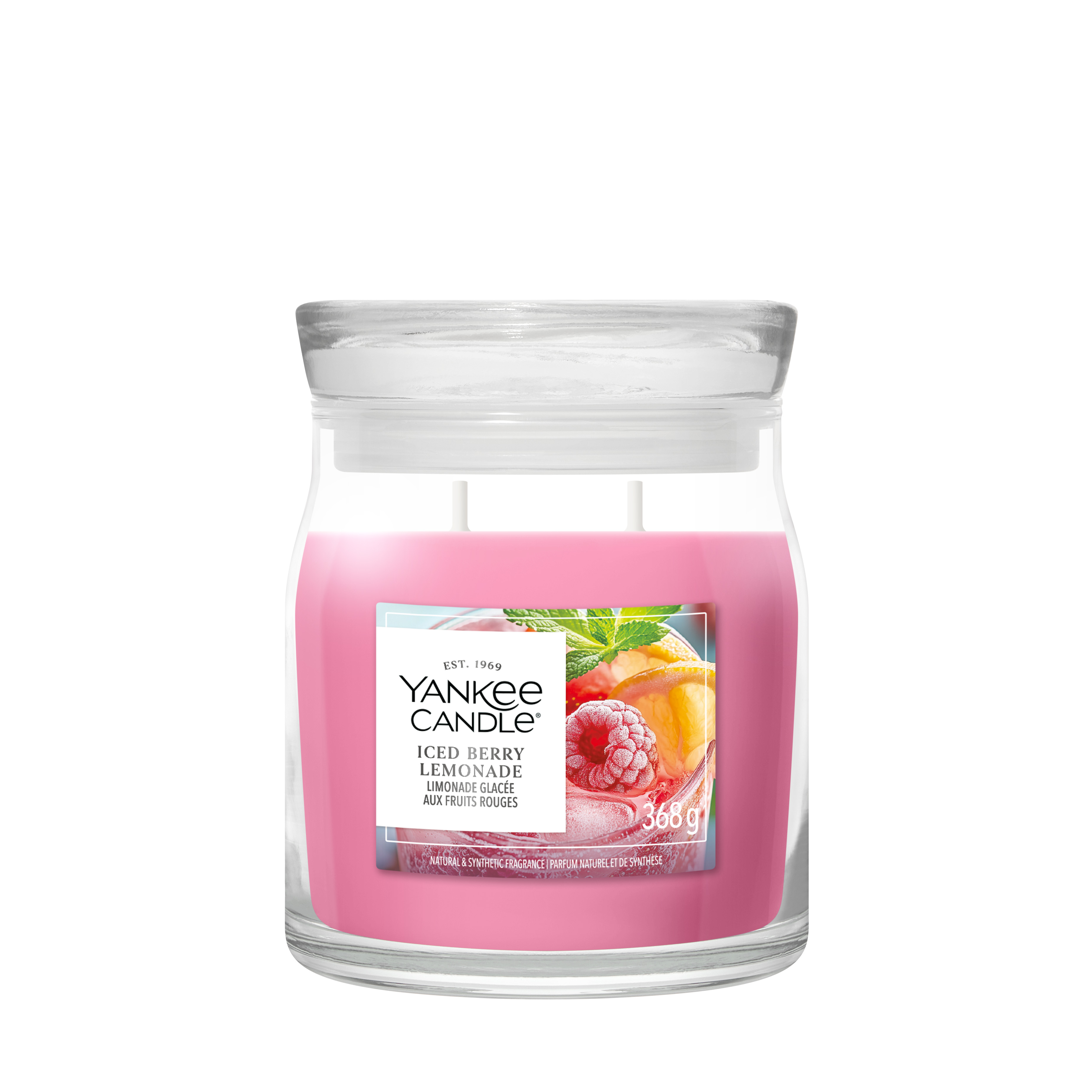 Iced Berry Lemonade Signature Medium Jar 368g 2-Docht Kerze, Yankee Candle, Eisige Beeren Zitronenlimonade, Rote/pinke Kerze, Glasgefäß