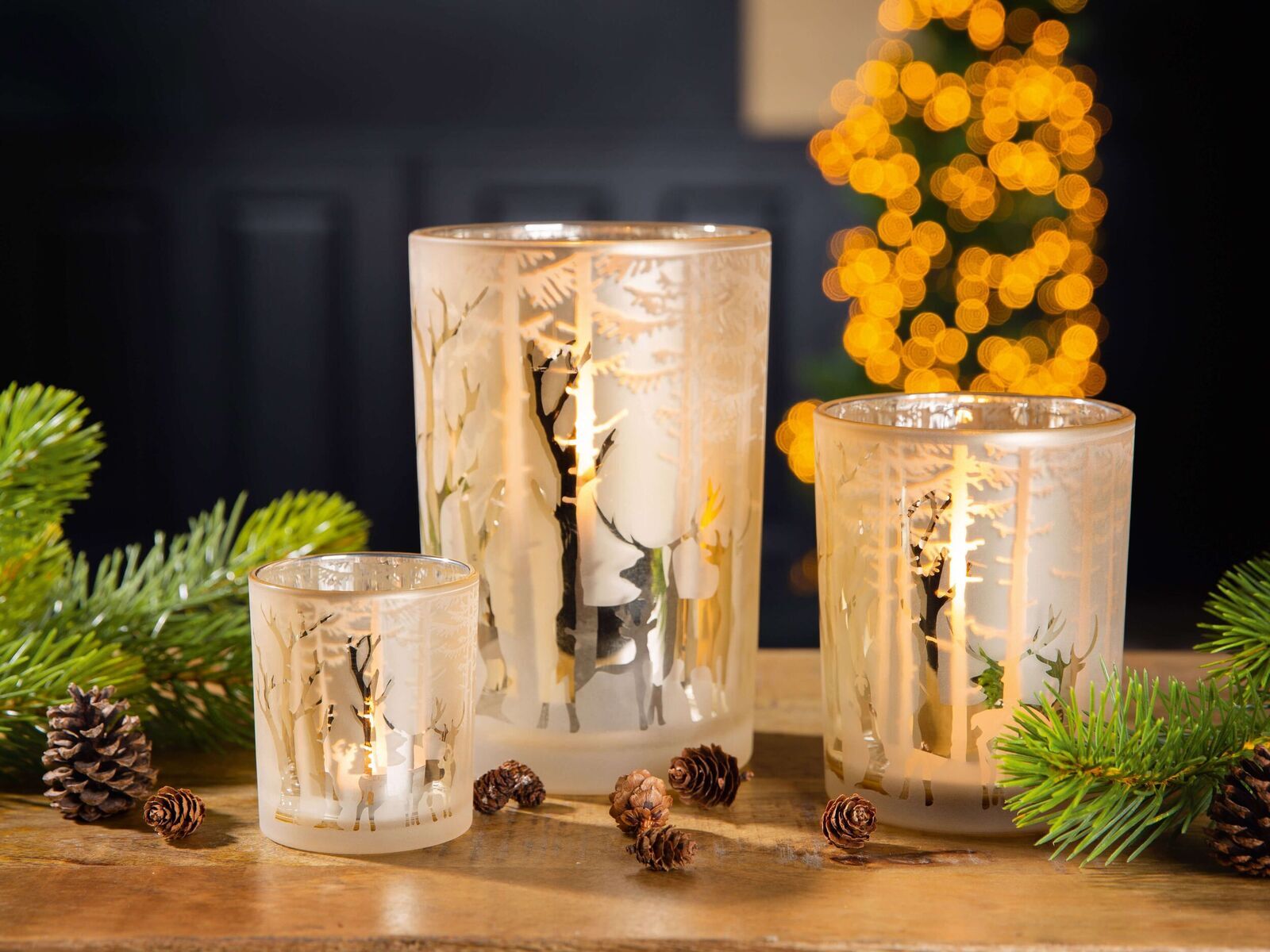 Windlicht Waldromantik creme 18cm