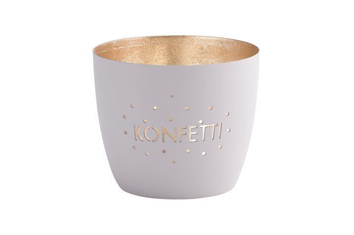Madras Windlicht Konfetti M pastellgrau/gold