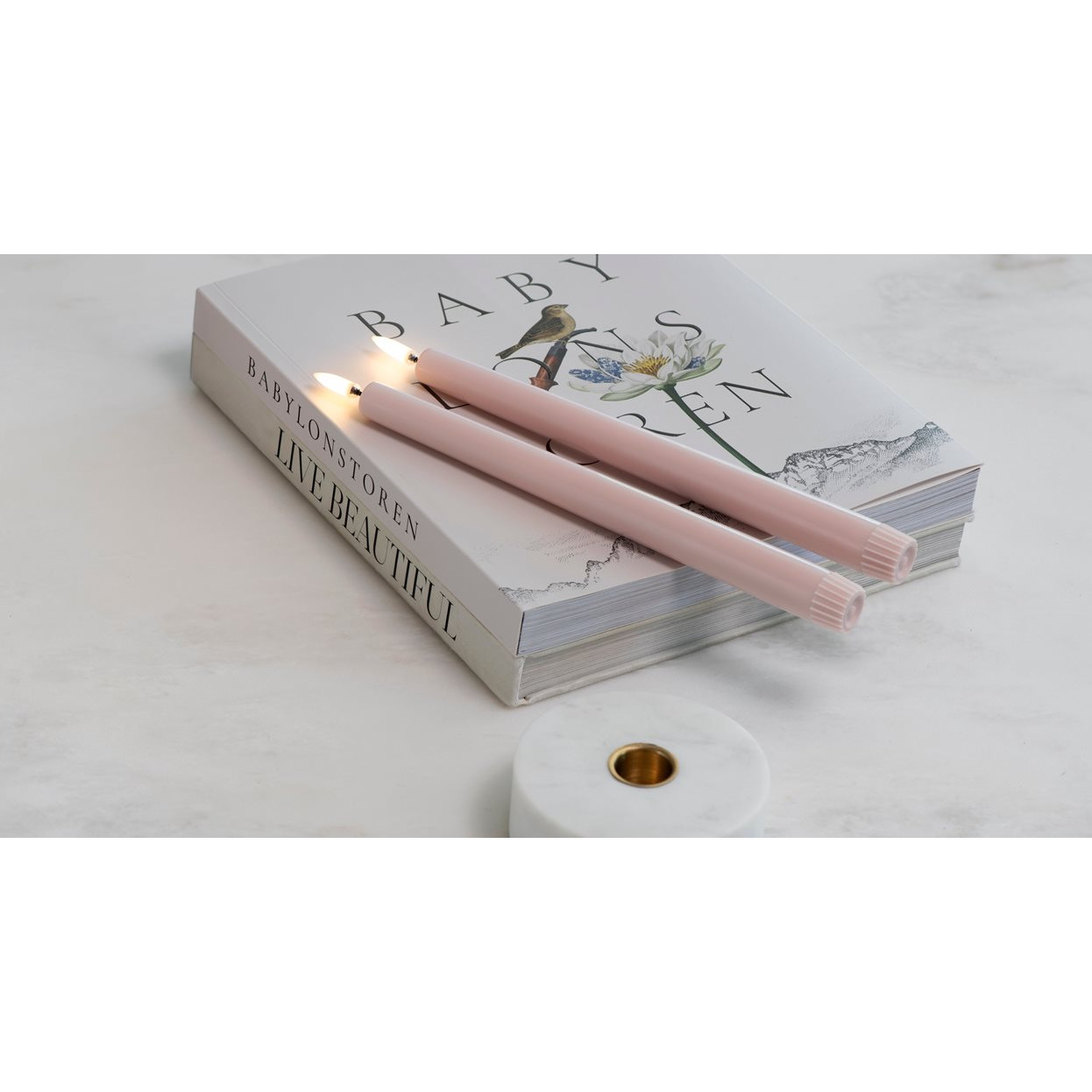 Pad ink pens, Pink pens, Candle lighter, Book, Decorative stacker
