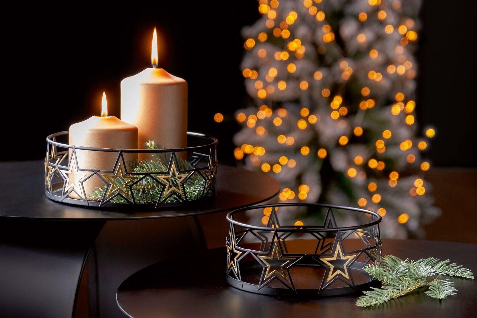 Deko Tablett Modern Star 17cm Kerze