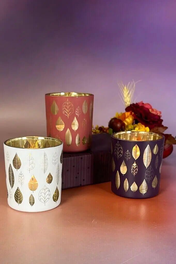 Piazza Blatt Votivglas 7cm red plum/gold Piazza Blatt Votivglas 7cm red plum/gold