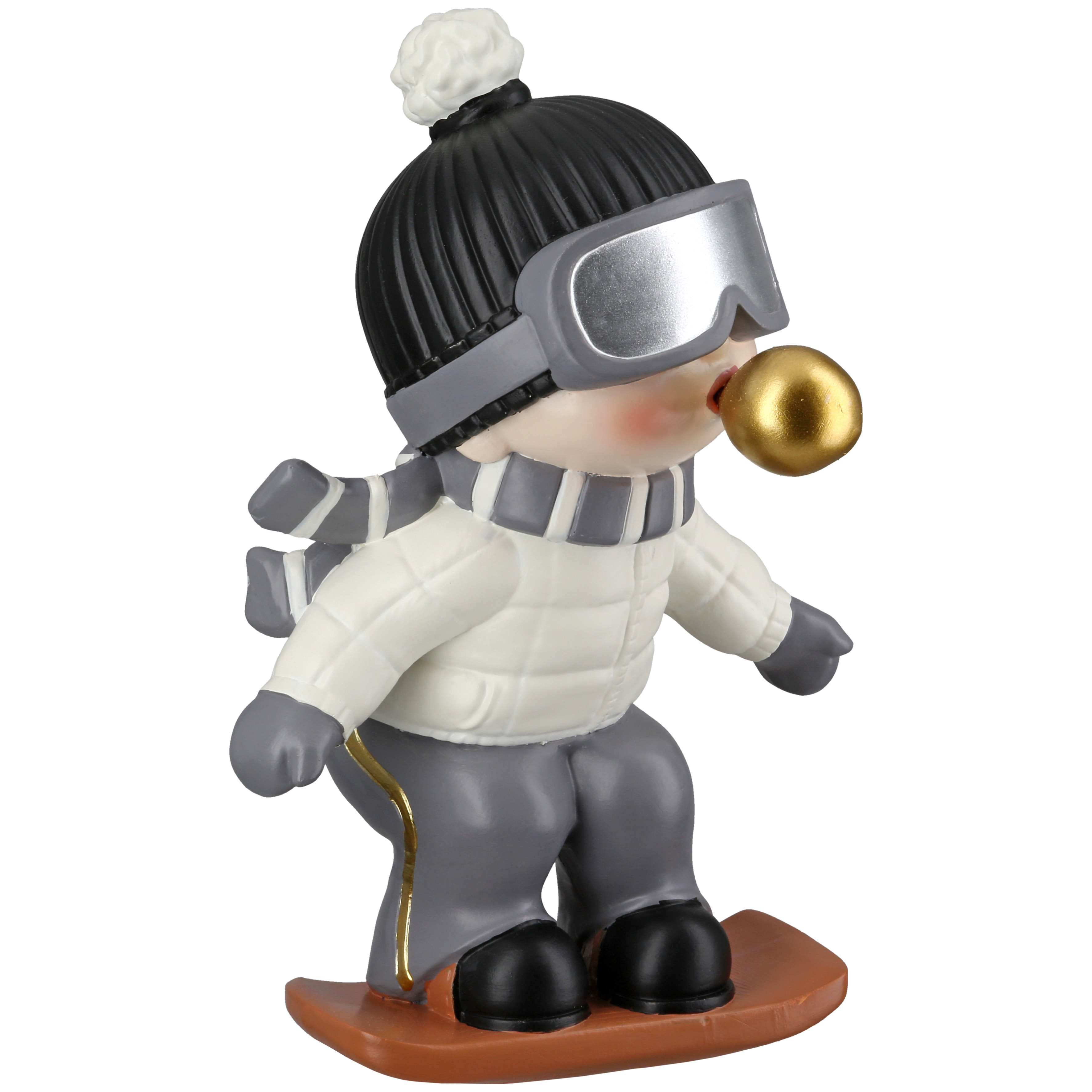 Dekofigur Set "Festive Snowboard" Schneemann, Skifahrer, Winterkleidung, Glocke, Brille