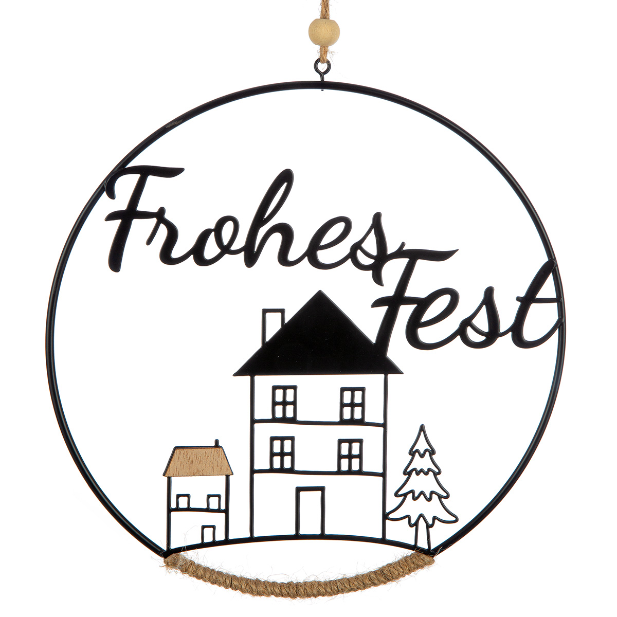 Deko Hänger "Frohes Fest" 20cm Weihnachtsdeko, Fensterdeko, Holz/Metall Ornament, Weihnachtsmotiv, Fensterhänger