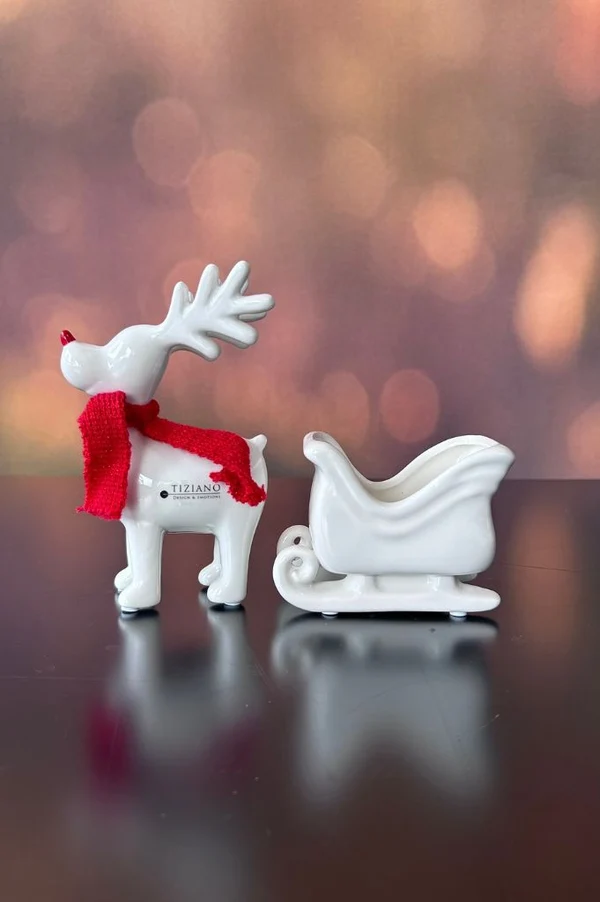 weihnachtsdeko, schlitten, rentier, porzellan, figur