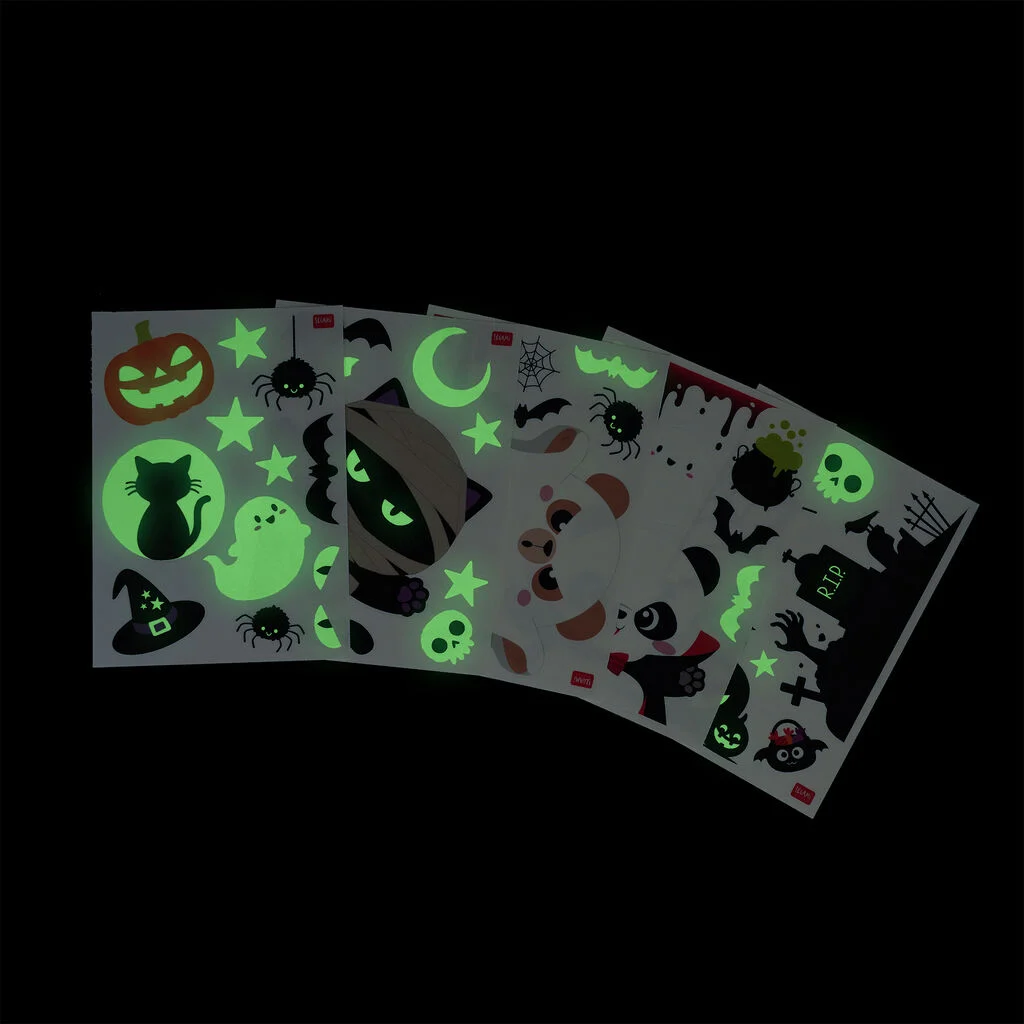 Set aus 40 Elektrostatischen Fensteraufklebern - Windo-Wow Leuchtende Sticker, Halloween Stil, Spukcharaktere, Geister,Schiwer, Halloween Dekoration