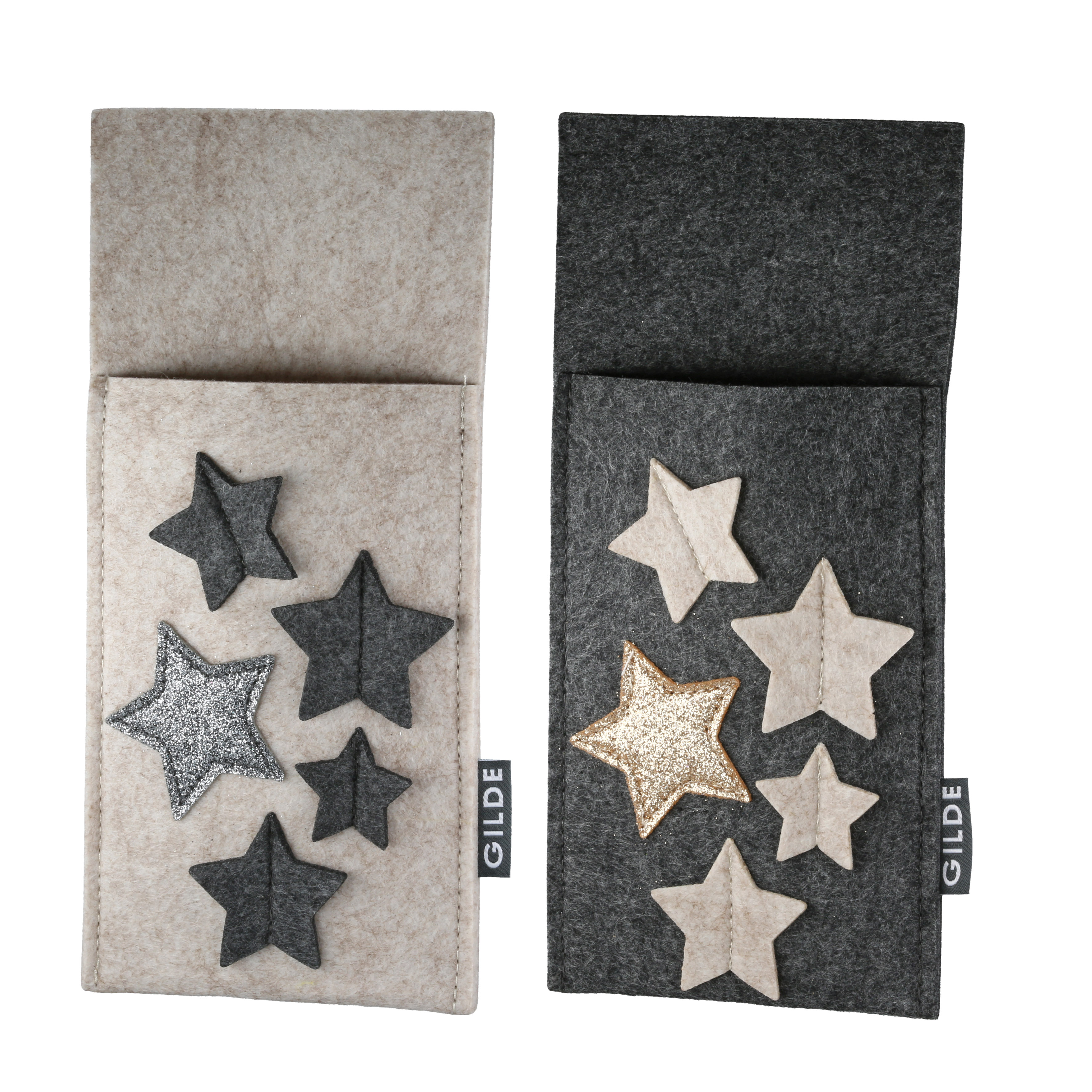 Bestecktasche Sternregen Filz beige 財布, クラッチ, 星, 星の装飾, フェルト素材