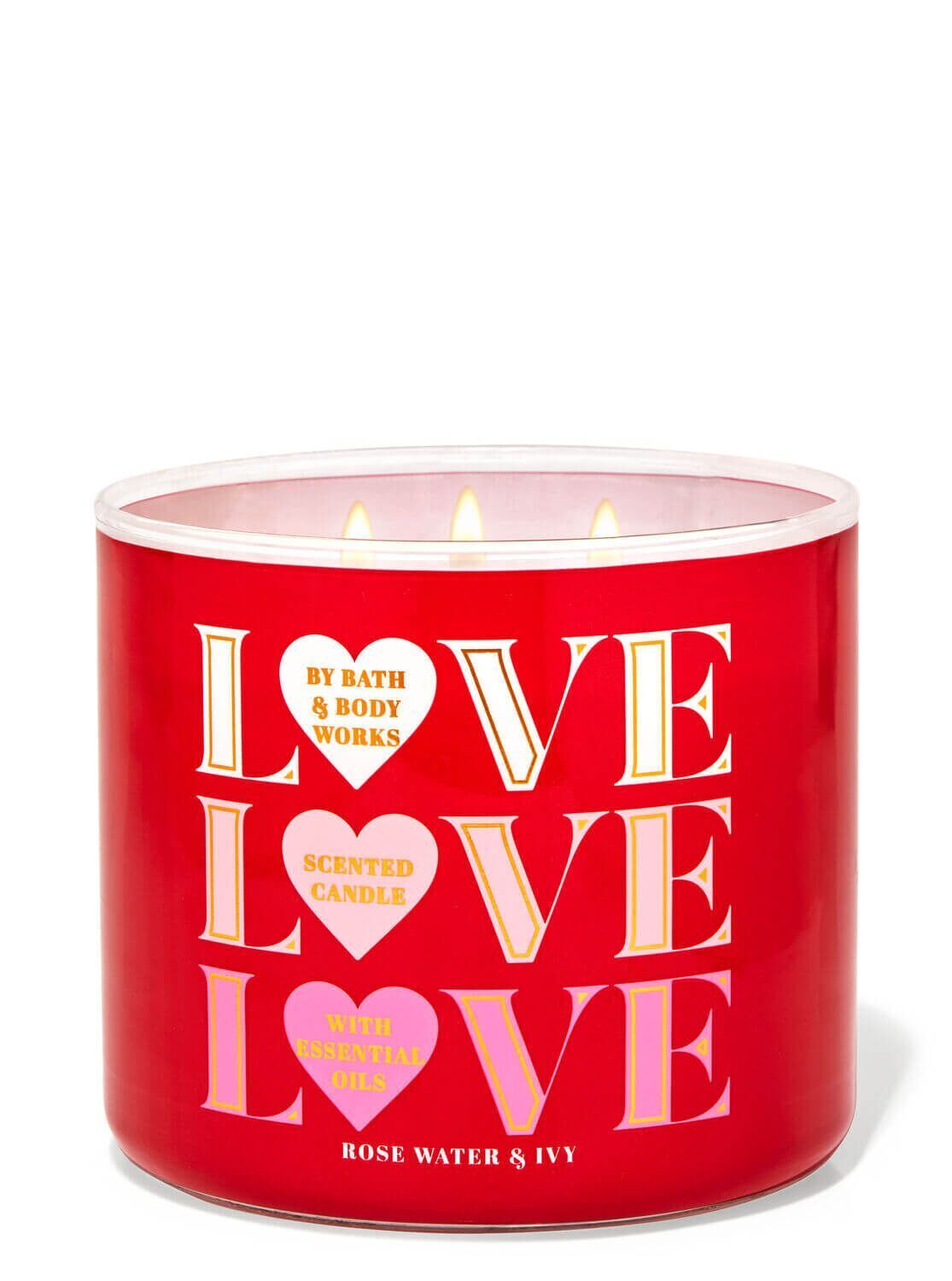 3-Docht Kerze - Love Love Love - Rose Water & Ivy - 411g