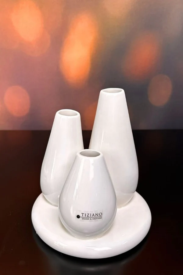 weißes Gefäß, Keramik, Vasen-Set, Dekoration, Tiziano Design