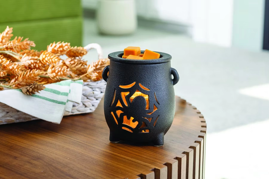 Duftlampe, schwarze Keramik, Kürbisgesicht, Teelichtwärmer, Halloween-Dekoration