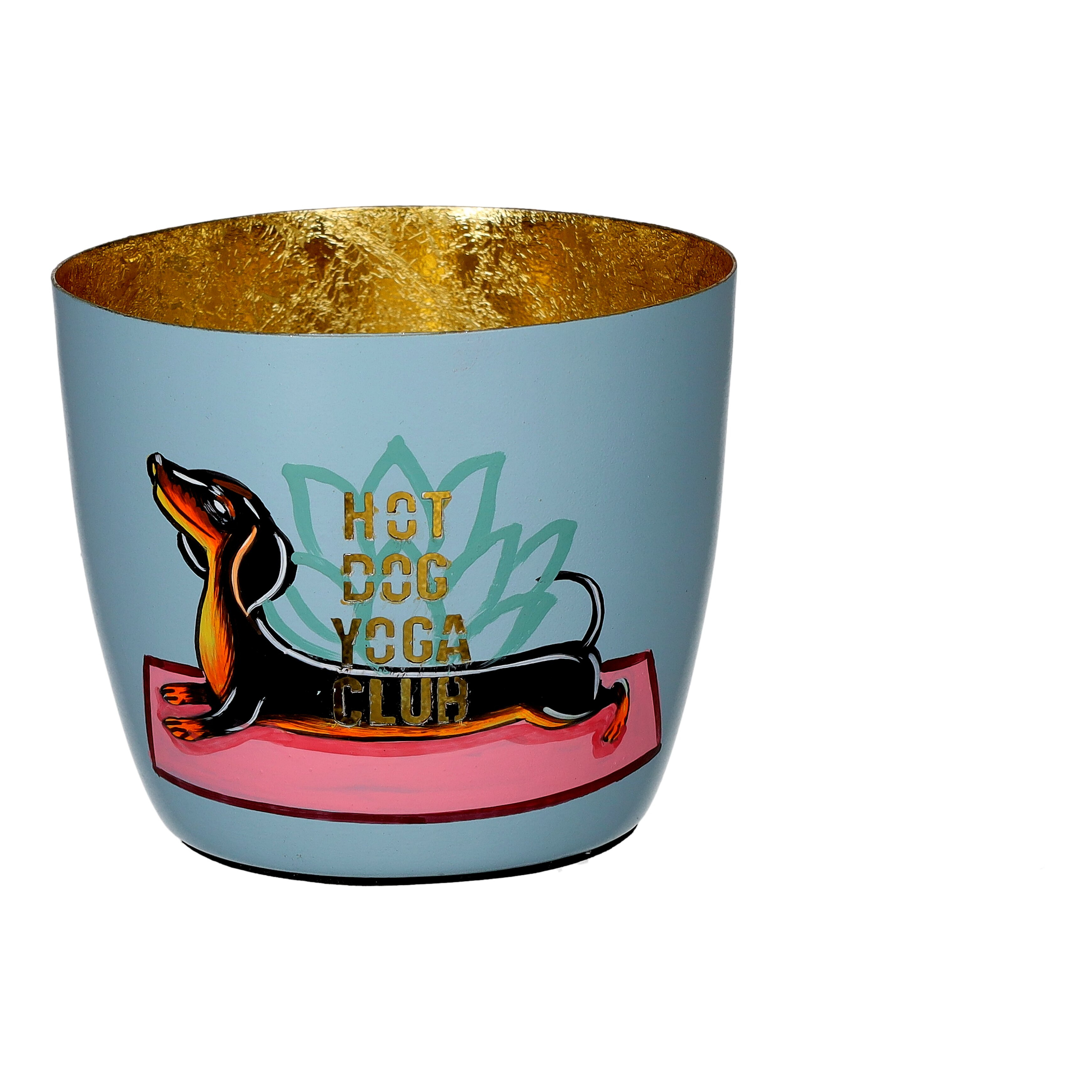 Yoga-Becher, Dekorationstopf, Doge Yoga Club, Keramik-Topf, Goldene Innenseite
