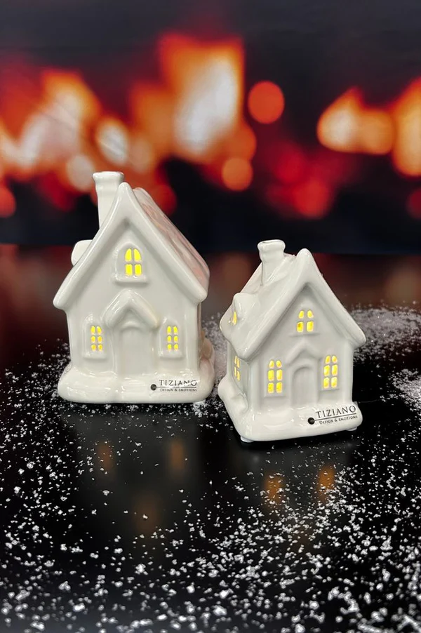 Lichthaus Cascata mit Schnee 13cm LED cremeweiß Lichthaus Cascata mit Schnee 13cm LED cremeweiß