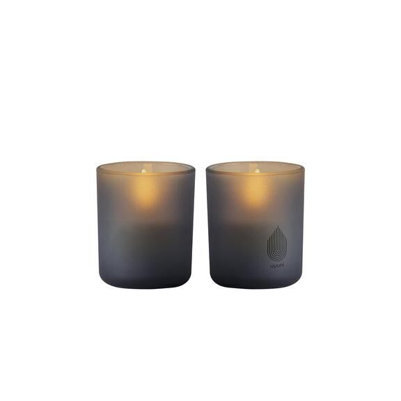 Uyuni LED Glas Stumpenkerze 6x7cm grau 2er Set Kerze