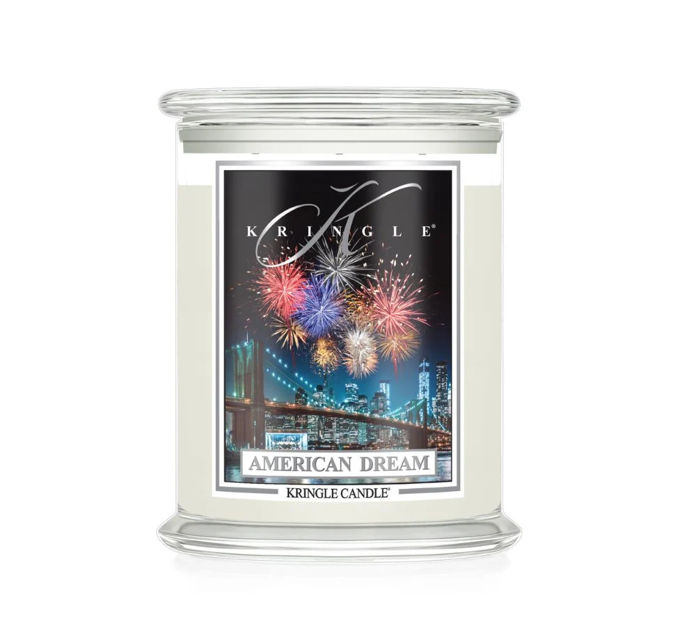 American Dream 623g Duftkerze, Glasgefäß, weiße Kerze, Feuerwerk-Motiv, American Dream