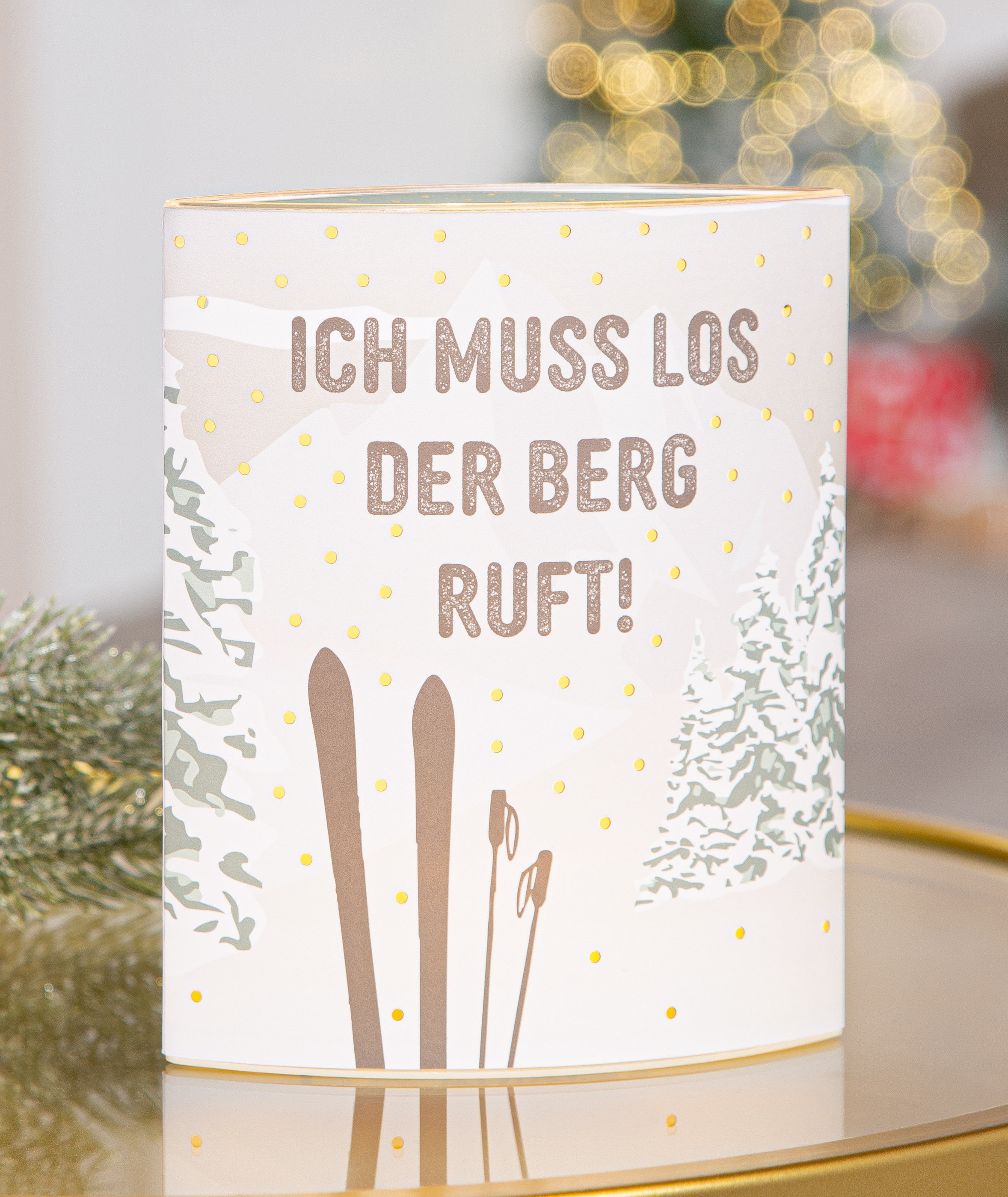 Dekoleuchte Schneevergnügen LED Papier weiß Schachtel, Ski, Winter, Dekoration, Textur