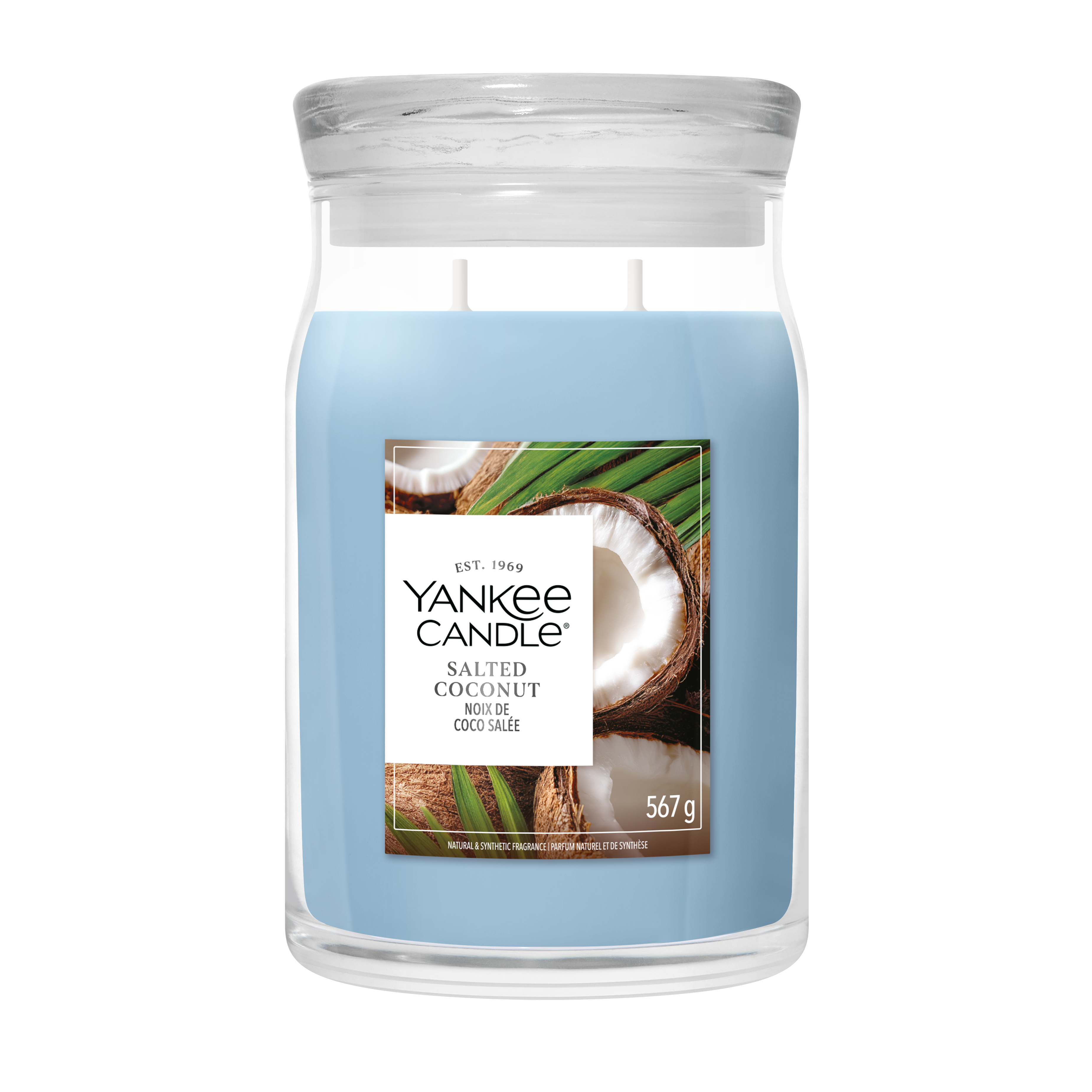 Salted Coconut Signature Large Jar 567g 2-Docht Kerze, Kokosnuss, Gesalzen, blaues Wachs, Glas-Kerze