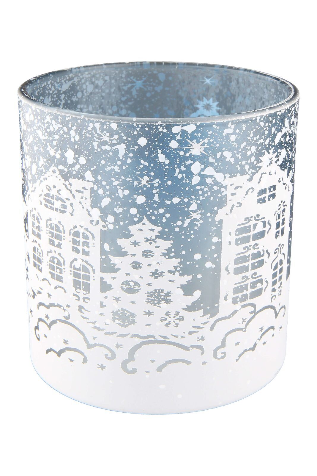 Windlicht Schneelandschaft weiß 8cm Pokal