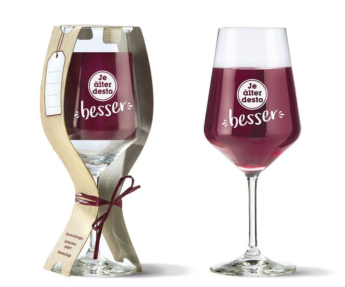 Weinglas "Je älter desto besser" Glas, Getränk, Alkohol, Wein, Weinglas