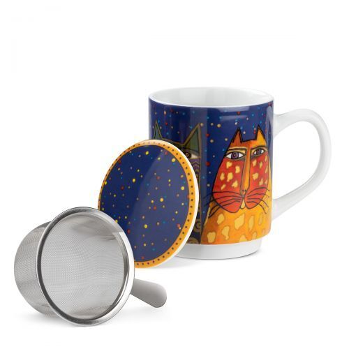 Teetassen-Set mit Deckel und Teesieb - Fantastic Felines blau Teetassen-Set mit Deckel und Teesieb - Fantastic Felines blau