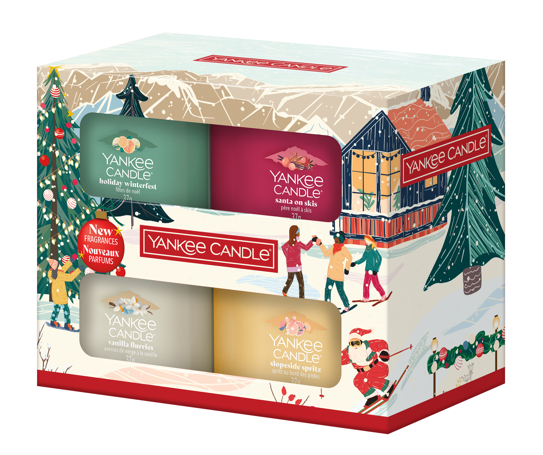 4 Glasvotivkerzen à 37g Geschenkset Aprés Ski