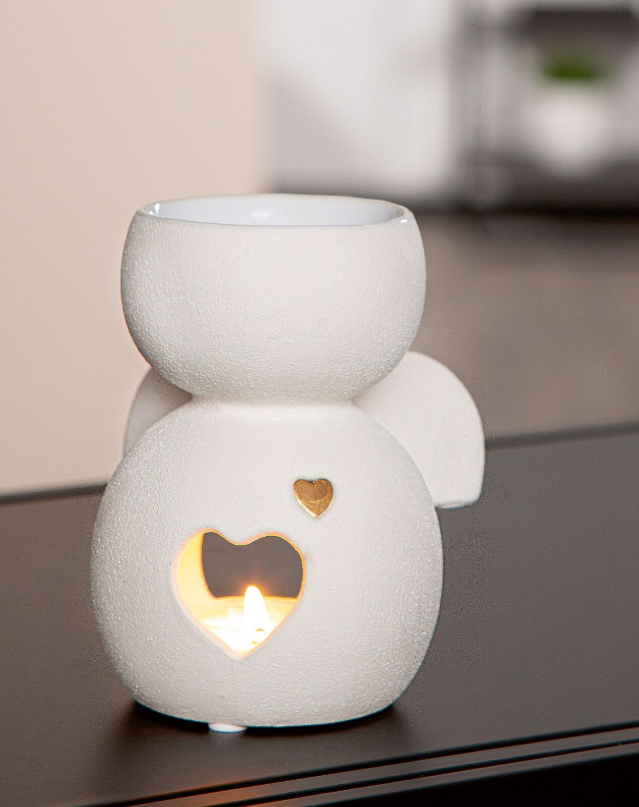 Duftlampe Engel Heart weiß mit Grußkarte Töpferei
