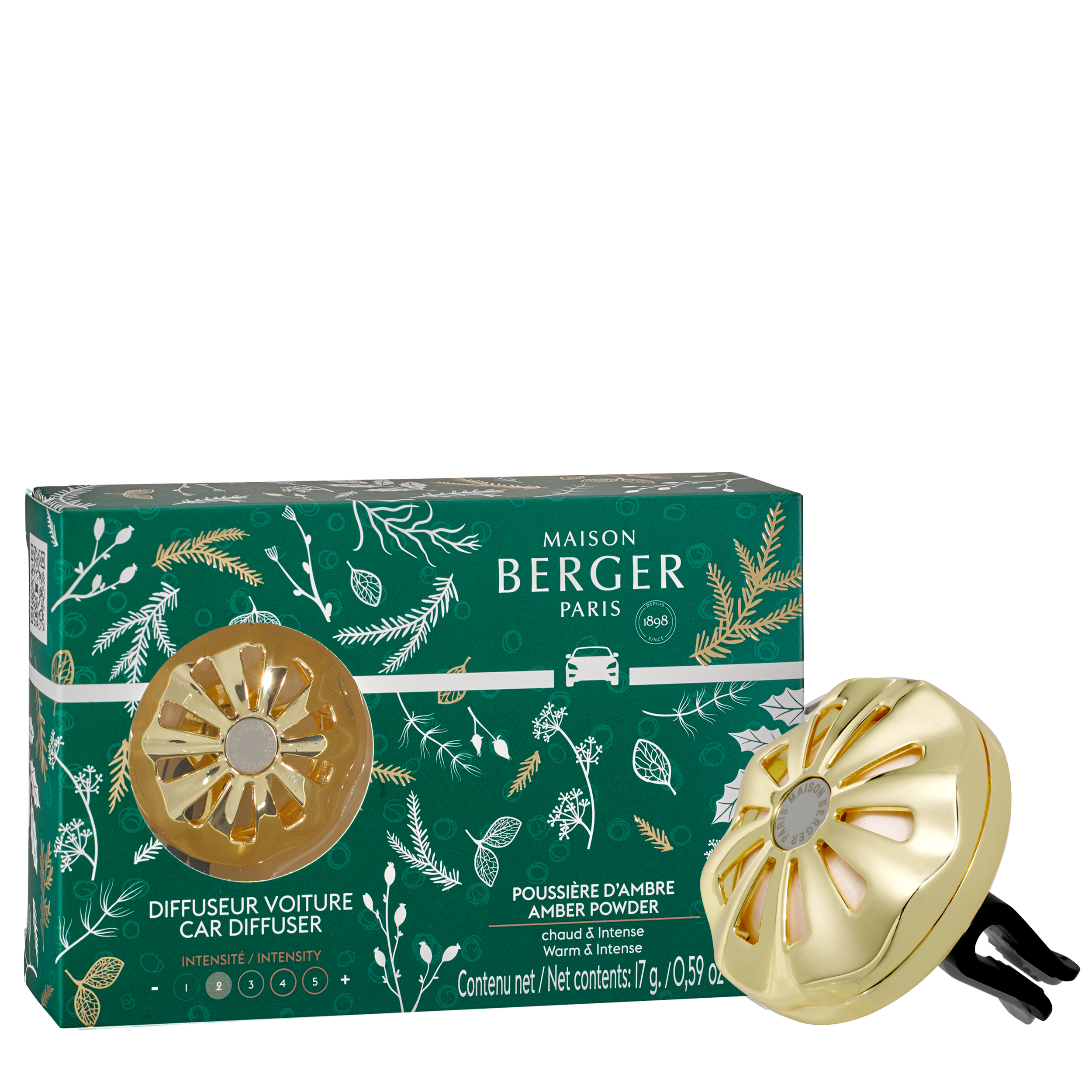 autodiffuser, Ambra Puder, goldener Diffuser, grüne Verpackung, Maison Berger