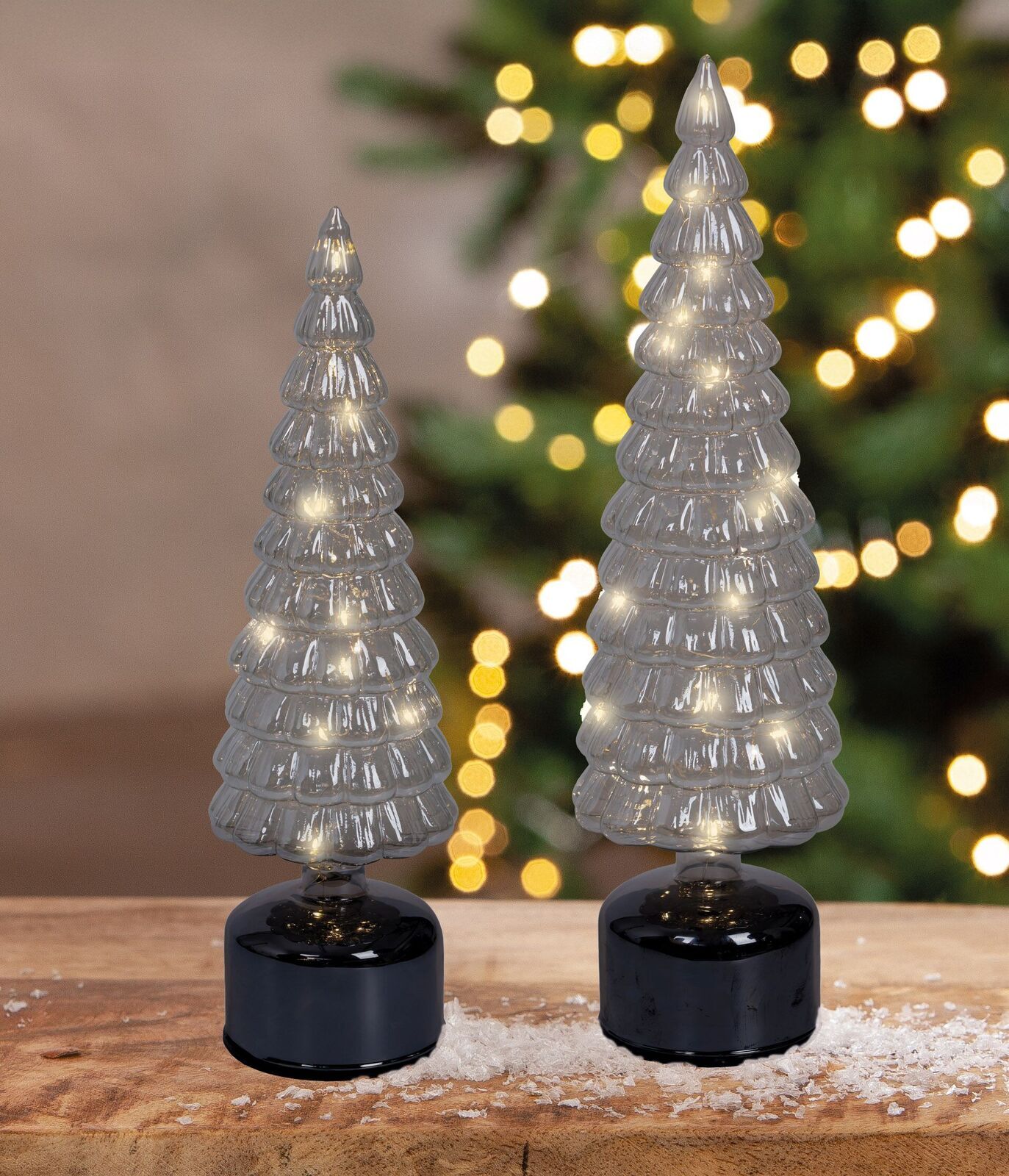 Dekoobjekt Weihnachtsbaum Glas LED 37cm Grau Weihnachten, Weihnachtsdekorationen, Festival