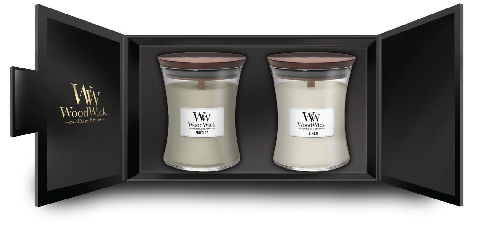 1699065E-2-Med-Hourglass-Set-Inside Medium Jar Geschenkset - Fireside + Linen 2x275g