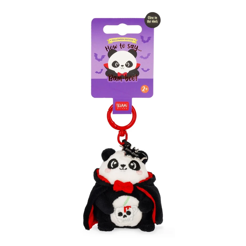 Panda Schlüsselanhänger, Kelchfigur Plüsch, Halloween Dekoration, Kuscheltier Anhänger, Rot Schwarz Weiß