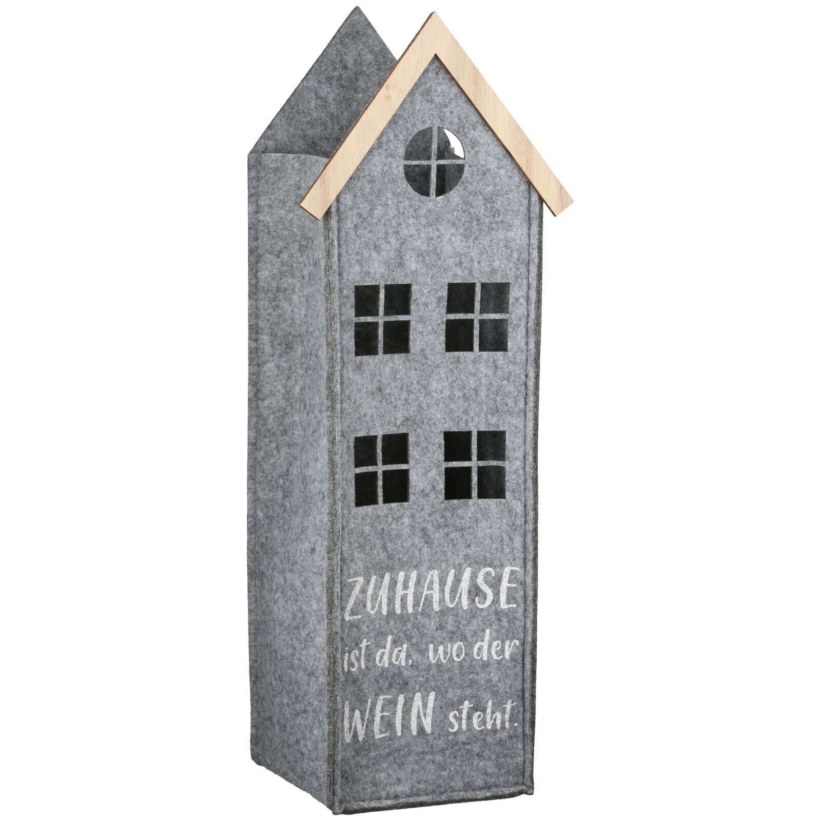 Flaschentasche Haus Filz hellgrau Grabmal, Postfach, Grabstein