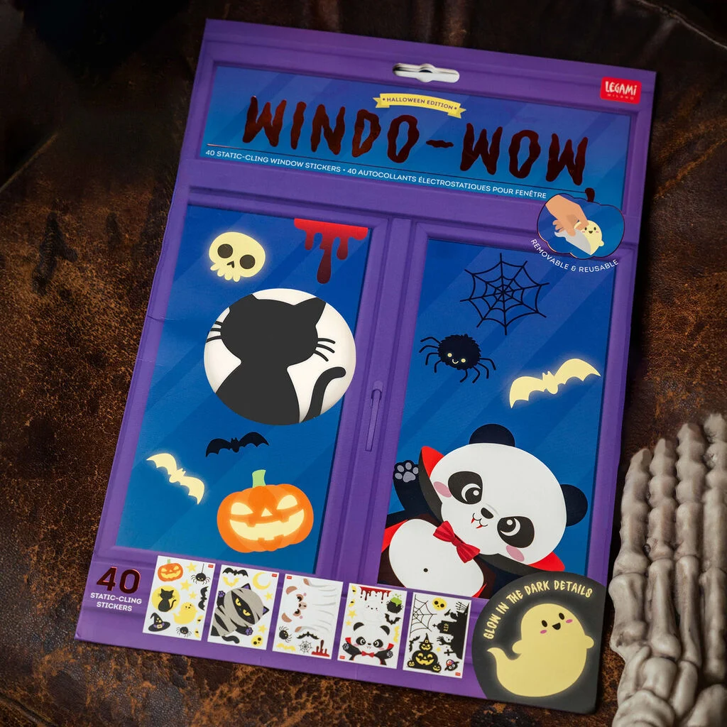 Set aus 40 Elektrostatischen Fensteraufklebern - Windo-Wow Fensteraufkleber, Kürbisaufkleber, Panda-Aufkleber, Fledermaus-Aufkleber, Spinnennetz-Aufkleber